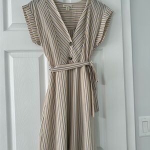 Monteau Beige and Black Striped Midi Dress